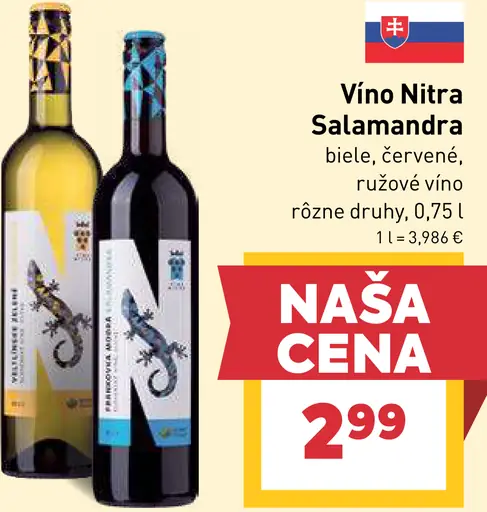 Vino Nitra Salamandra biele, červené, ružové víno