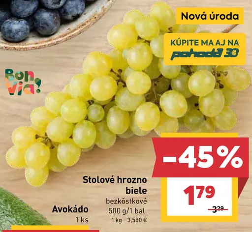 Stolové hrozno biele bezjadierkové