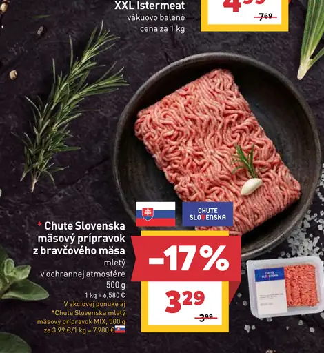Chute Slovenska mäsový prípravok z bravčového mäsa mletý v ochrannej atmosfére