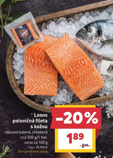 Losos polovičná fileta s kožou vákuovo balená, chladená