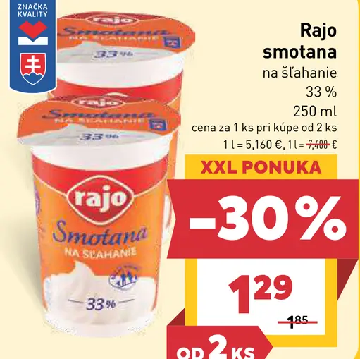 Rajo Smotana na šľahanie 33%