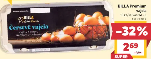 BILLA Premium vajcia veľkosť M–L z voľného výbehu