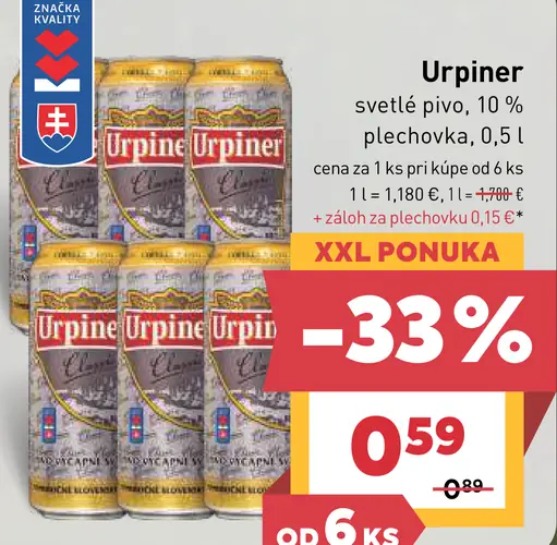 Urpiner svetlé pivo 10 % plechovka