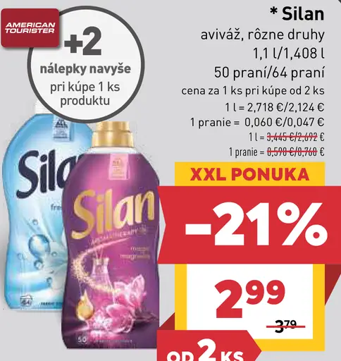 Silan aviváž, rôzne druhy, balenia 1,1 l a 1,408 l