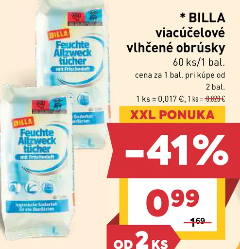 BILLA viacúčelové vlhčené obrúsky
