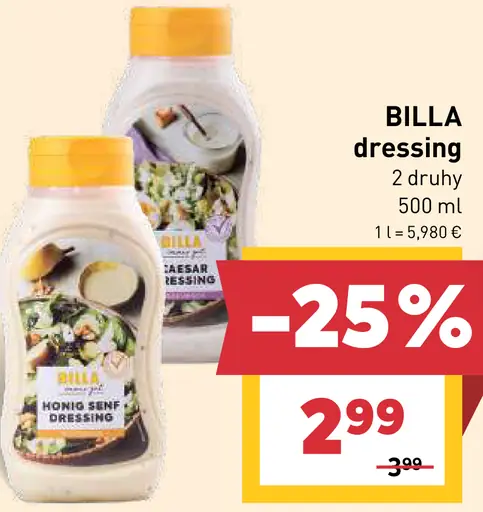BILLA dressing, 2 druhy