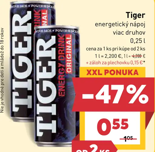 Tiger energetický nápoj rôzne druhy plechovka
