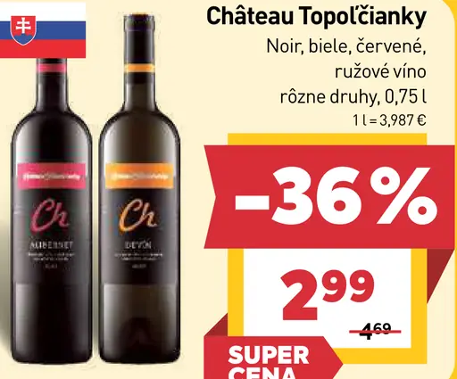 Château Topoľčianky víno Noir, biele, červené, ružové