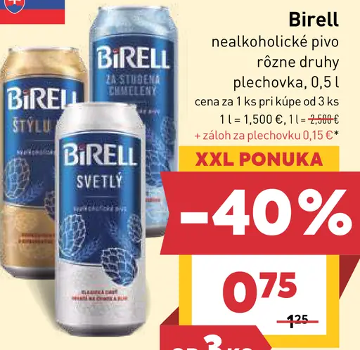 Birell nealkoholický radler, ochutené nealkoholické pivo rôzne druhy plechovka