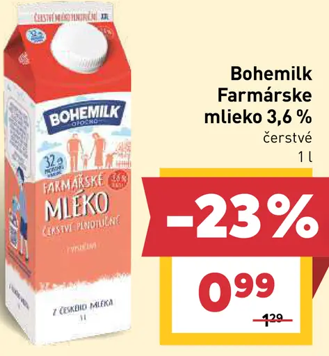 Bohemilk farmárske mlieko 3,6 % čerstvé