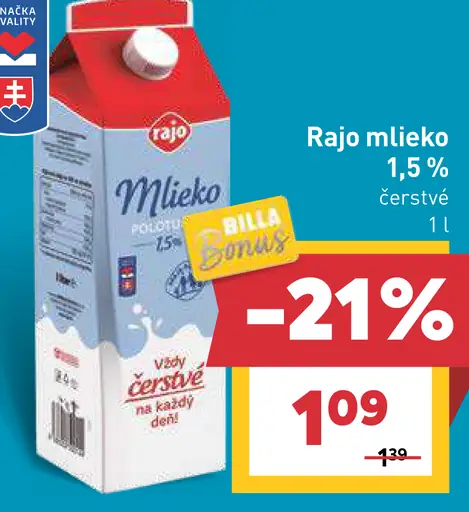 Rajo čerstvé mlieko 1,5 %