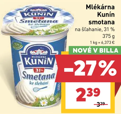 Mliekáreň Kunín smotana na šľahanie 31 %