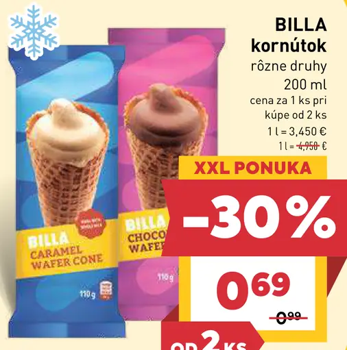 BILLA kornútok – karamelový oblátkový kornútok, čokoládový oblátkový kornútok