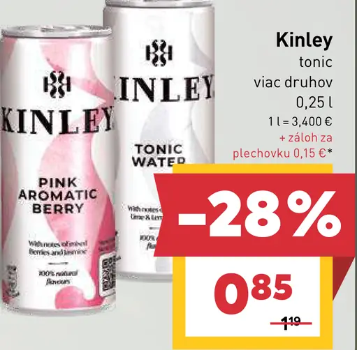 Kinley tonic, viac druhov, plechovka
