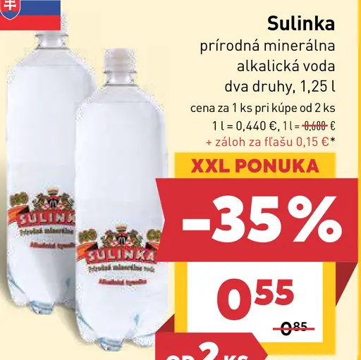 Sulinka prírodná minerálna alkalická voda, dva druhy