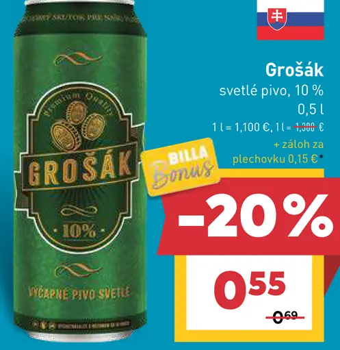 Grošák 10% výčapné pivo svetlé plechovka