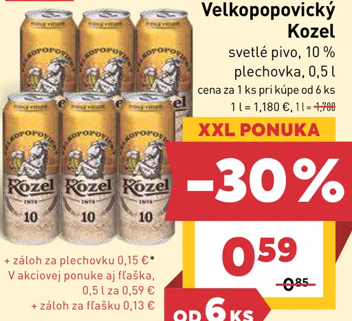 Velkopopovický Kozel svetlé pivo 10% plechovka