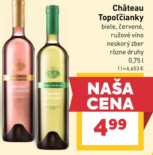 Château Topoľčianky neskorý zber víno biele, červené, ružové rôzne druhy