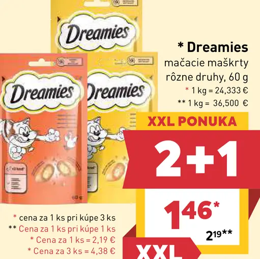Dreamies mačacie maškrty rôzne druhy