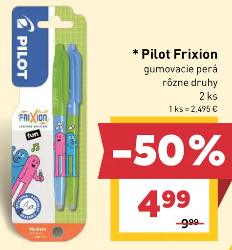 Pilot Frixion gumovacie perá – rôzne druhy