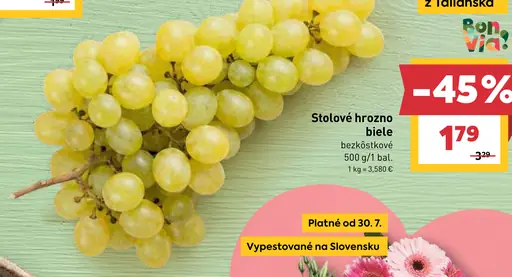 Stolové hrozno biele bezjadierkové