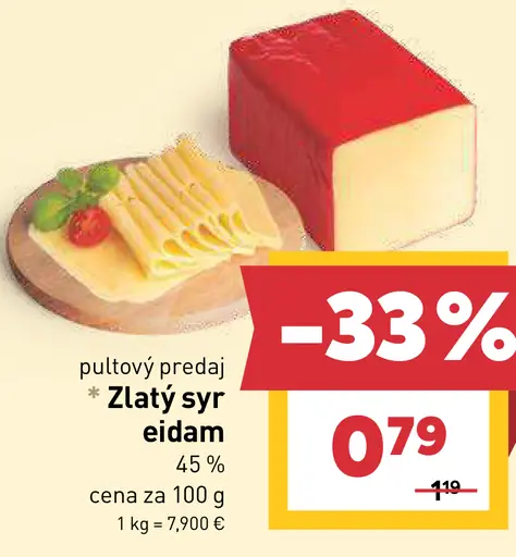 Zlatý syr eidam pultový predaj
