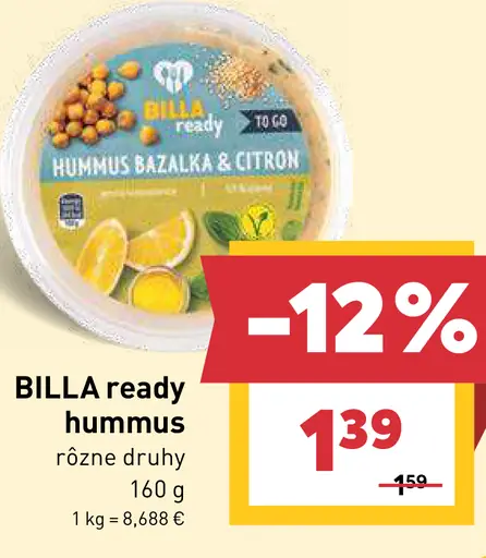 BILLA ready hummus rôzne druhy