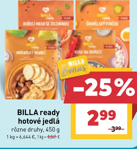 BILLA hotové jedlá, rôzne druhy