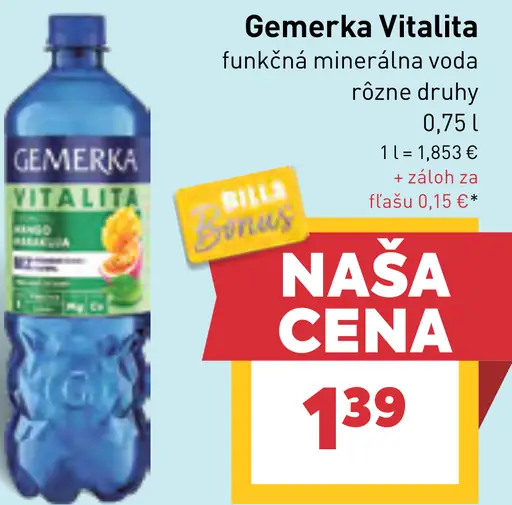 Gemerka Vitalita funkčná ochutená minerálna voda