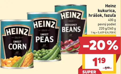 Heinz kukurica, hrášok, fazuľa