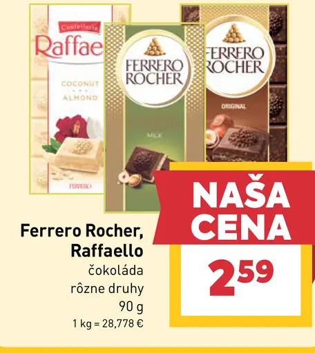 Raffaello a Ferrero Rocher čokoláda rôzne druhy