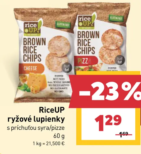RiceUP ryžové lupienky s príchuťou syra alebo pizze