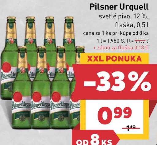 Pilsner Urquell pivo fľaša