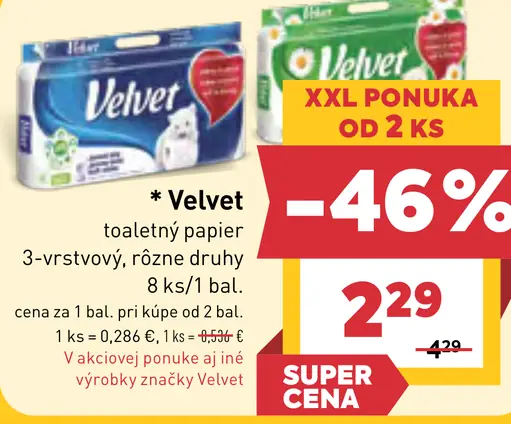 Velvet toaletný papier 3-vrstvový