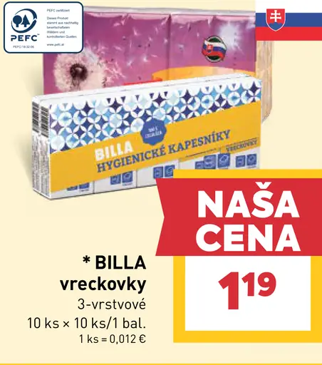 Billa hygienické vreckovky, 3-vrstvové