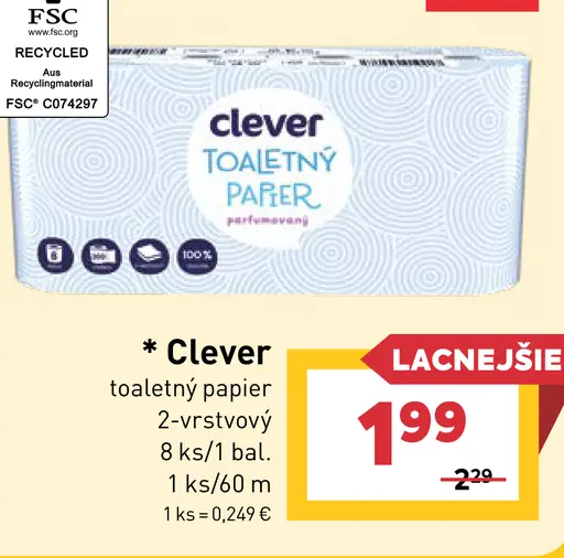 Clever toaletný papier 2-vrstvový