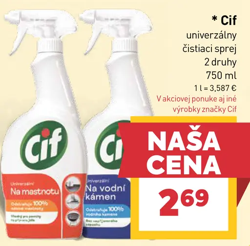 Cif univerzálny čistiaci sprej, rôzne druhy