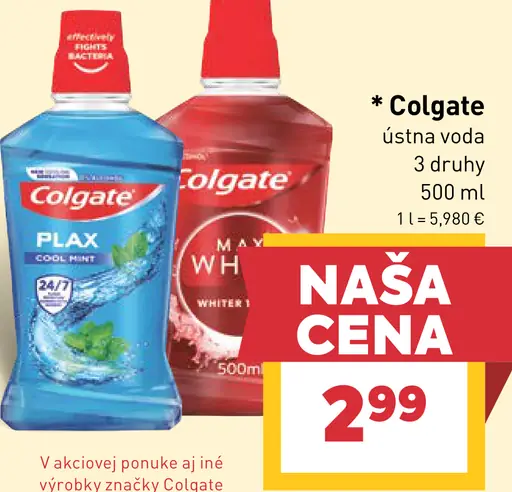 Colgate ústna voda Plax Cool Mint a Max White, rôzne druhy
