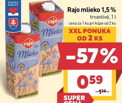 Rajo Trvanlivé mlieko 1,5%