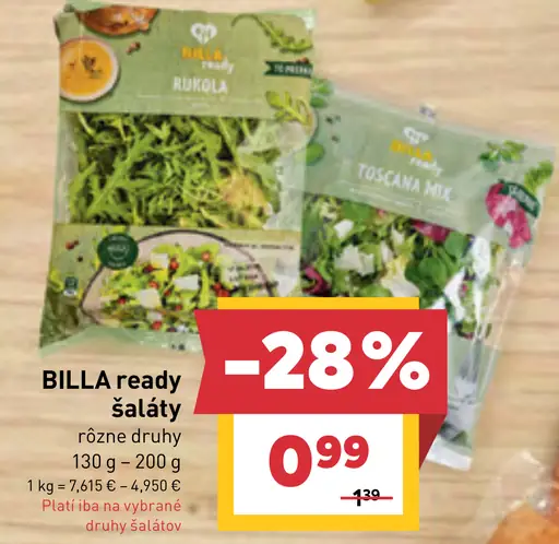 BILLA Ready Šaláty rôzne druhy