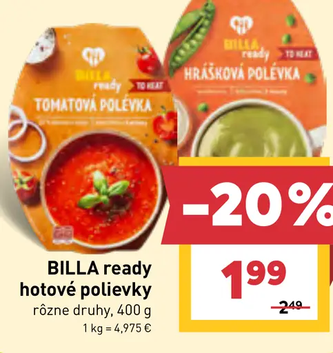 BILLA Ready hotové polievky rôzne druhy