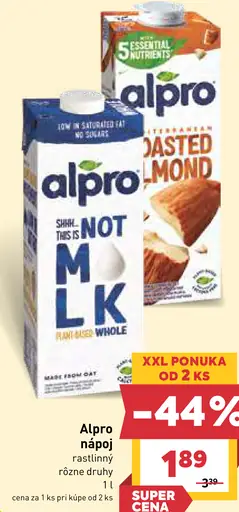 Alpro rastlinný nápoj, mandľový a sójový, rôzne druhy