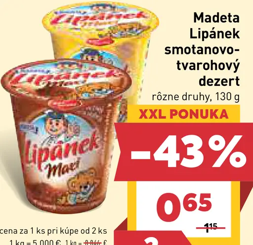 Madeta Lipánek smotanovo-tvarohový dezert, rôzne druhy