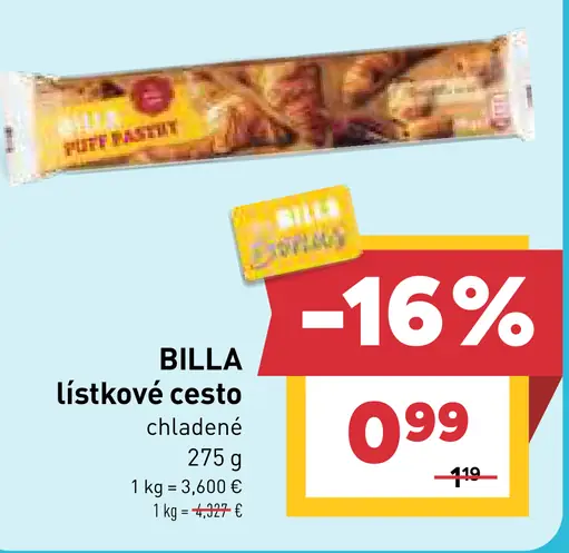 BILLA lístkové cesto chladené