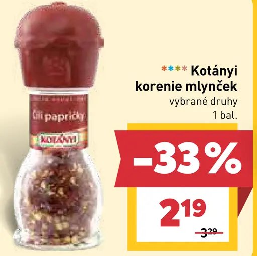 Kotányi korenie v mlynčeku, vybrané druhy