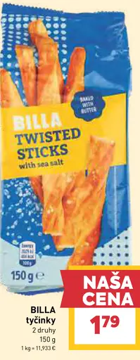 BILLA Twisted Sticks with Sea Salt – 2 druhy