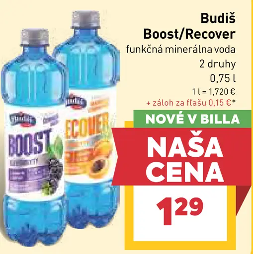 Budiš Boost/Recover funkčná minerálna voda – 2 druhy