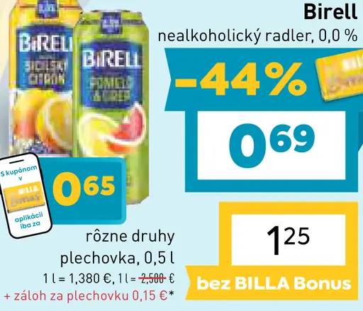 Birell nealkoholický radler plechovka