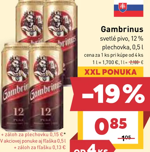 Gambrinus svetlé pivo plechovka