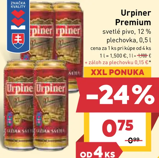 Urpiner Premium 12° svetlé pivo plechovka
